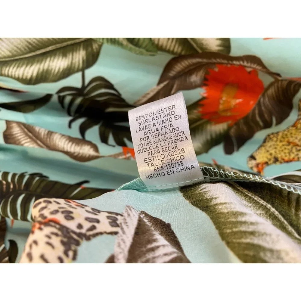 Umgee Women's Teal Mint Cheetah Palm Tropical Floral Top Blouse Size Small New - Picture 6 of 6